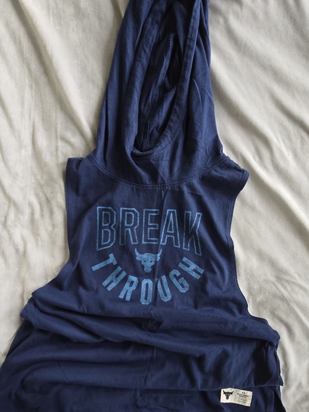 Under Armour Navy Hooded Tank with Light Blue 'BREAK THROUGH' Graphic